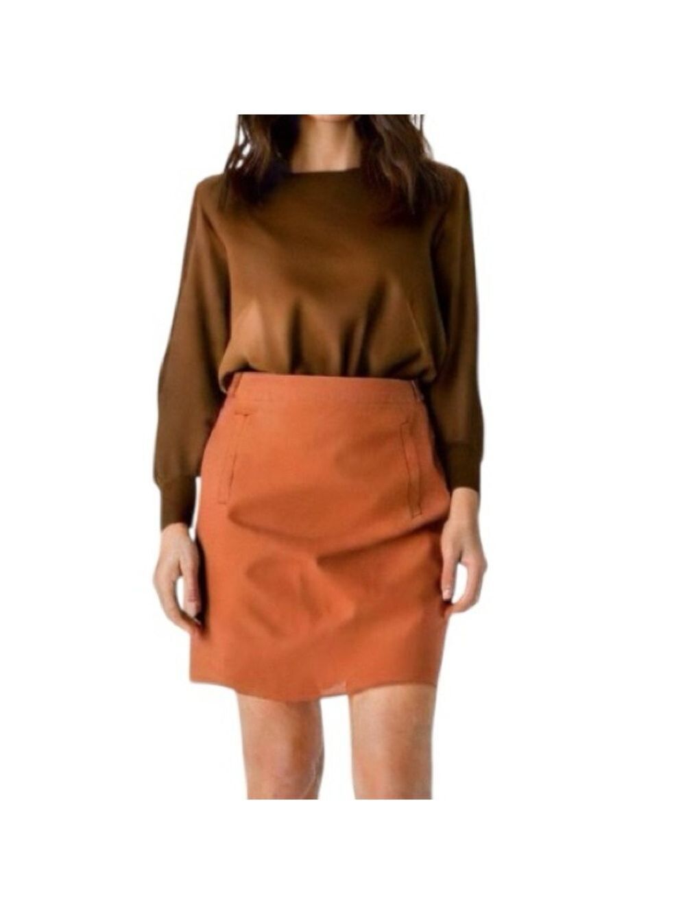 Part Two Copenhagen pure linen minimalist burnt orange pull on skirt EU 34